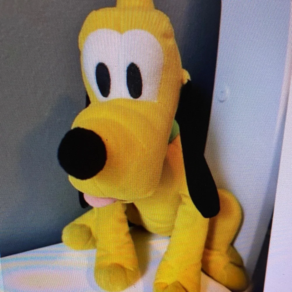 Disney Yellow Pluto Plush Dog Toy with Black Ears and Nose